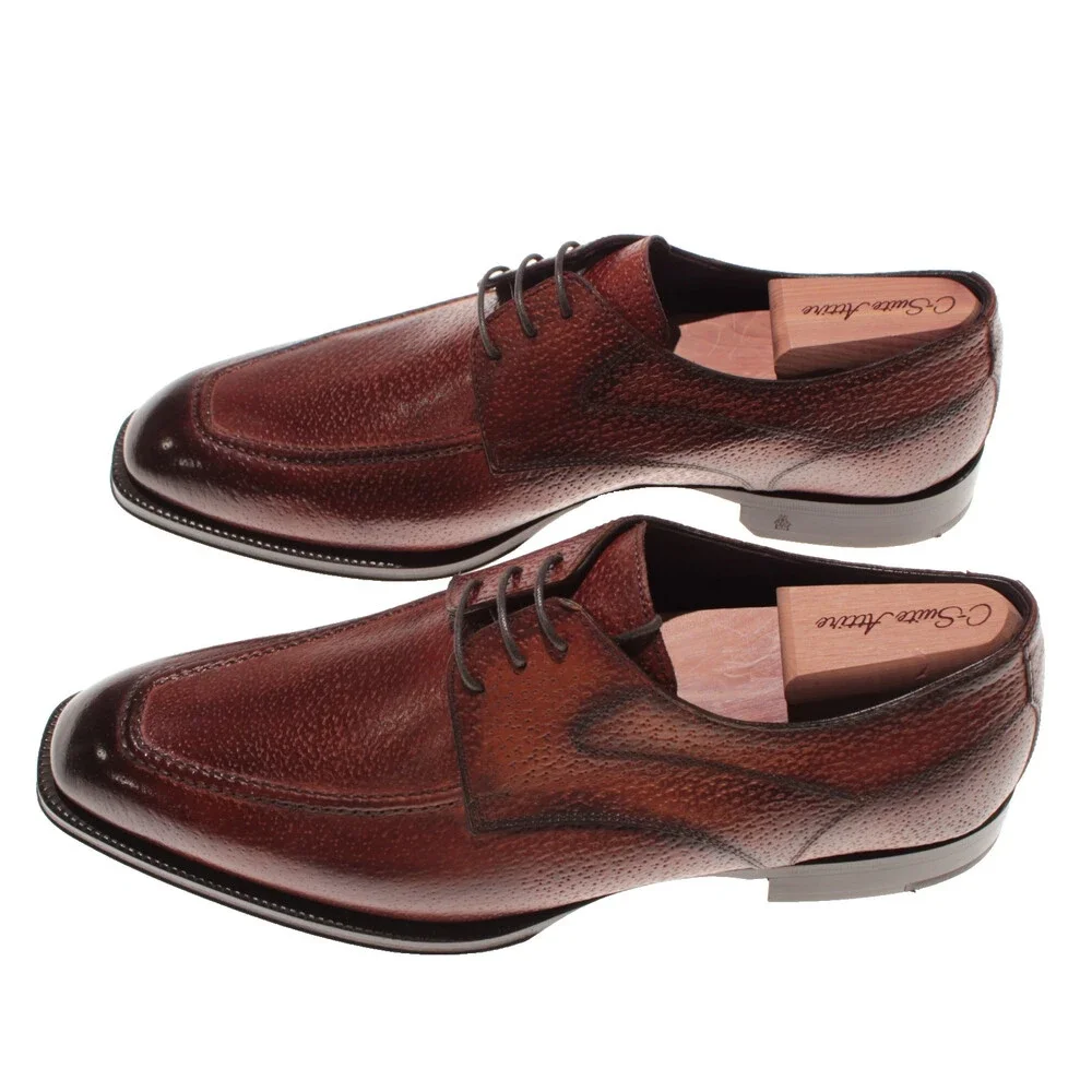 Di Bianco NWB Derby Dress Shoes Size 41.5 (US 7.5) in Brown Pebbled Leather